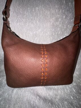 Fossil Brown Leather Shoulder Bag Key Charm Stitch Detail Hobo Style